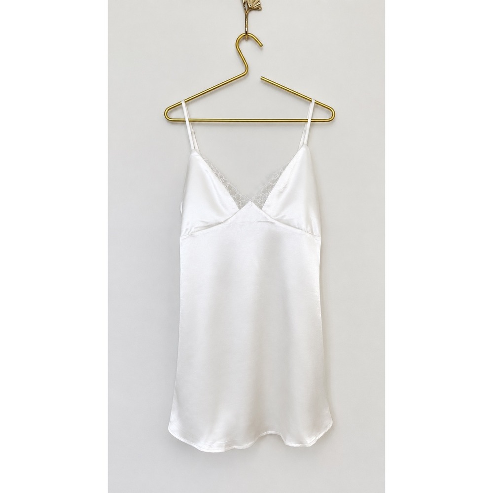Satin Lace Slip Dress Womens Coquette Bridal Medium White